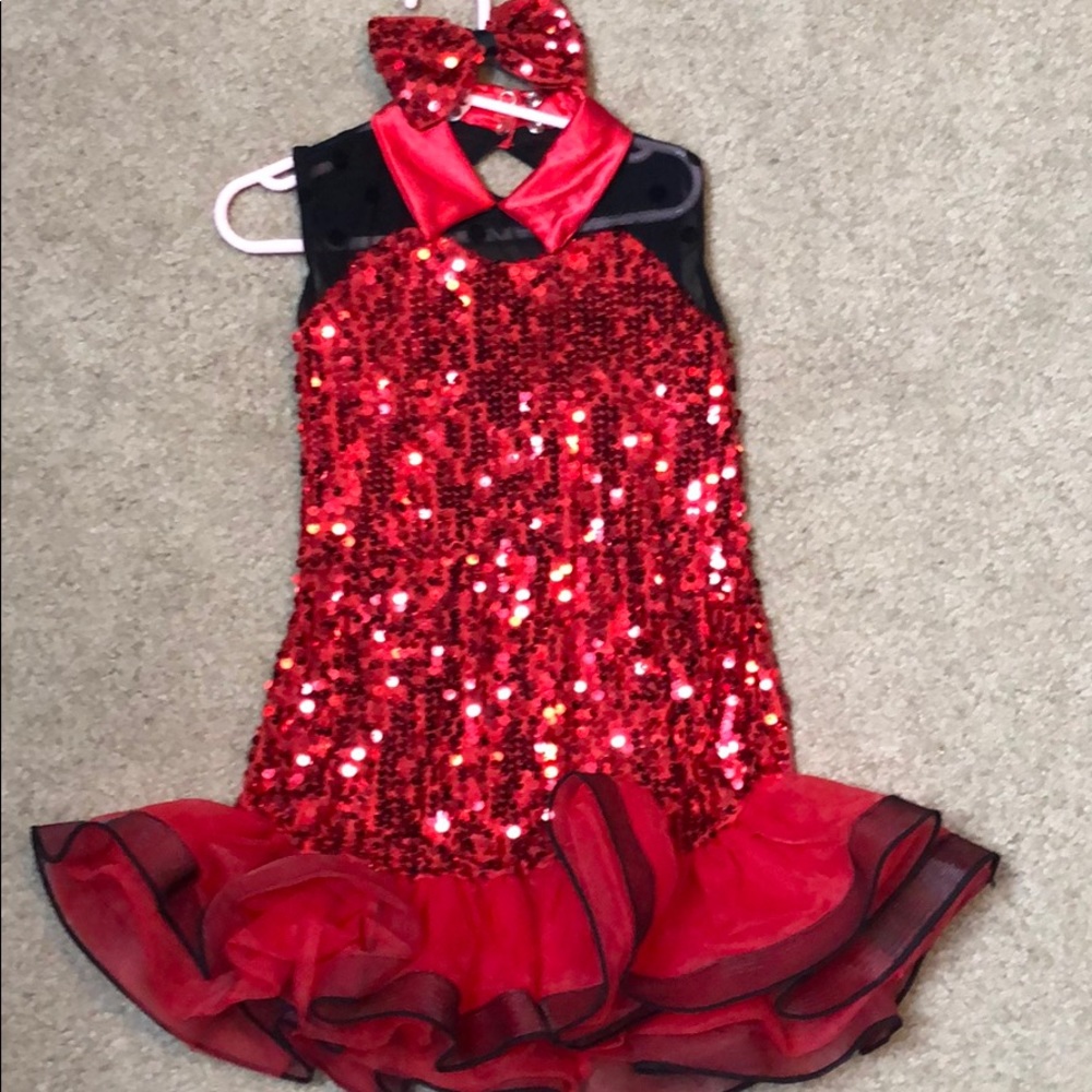 Red Holiday Sequin Dance Dress 7/8